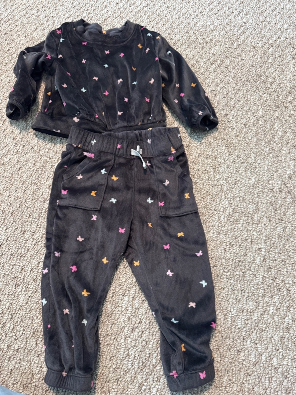 Cat & Jack Black Velour Joggers with Multicolor Butterfly Accents